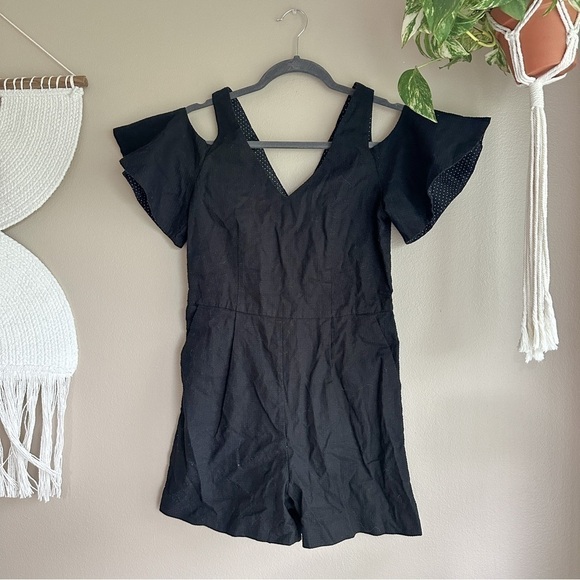 Anthropologie Elevenses Black Cold Shoulder Romper - Picture 3 of 6